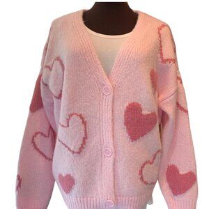 Valentine's Sweater Cardigan Hearts Soft Pink NWT XL